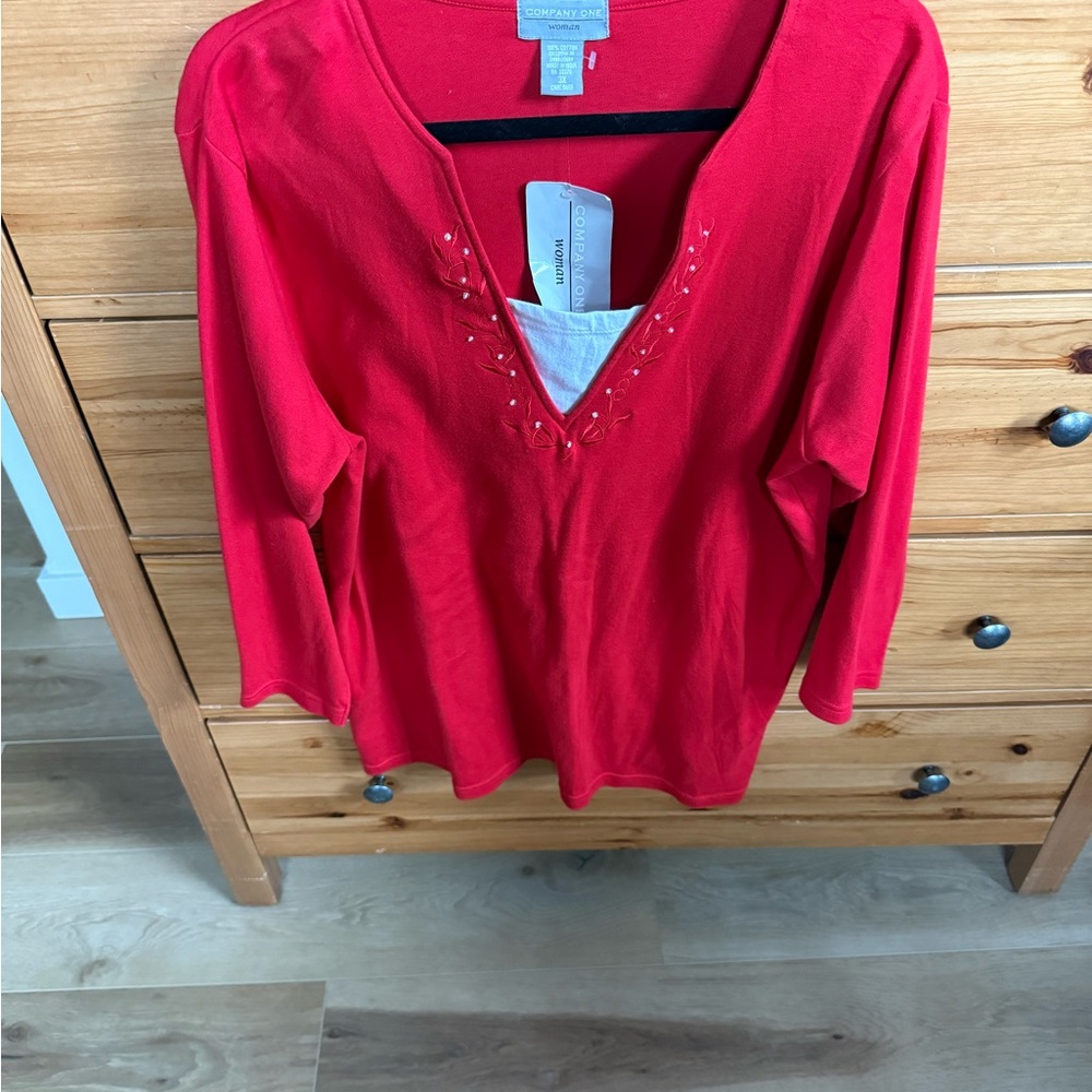 Elegant Red V-Neck Blouse